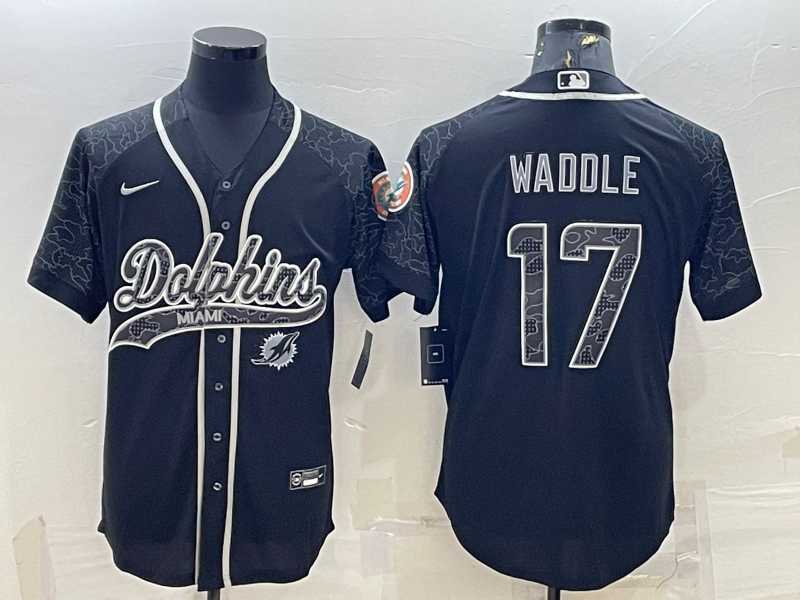 Men's Miami Dolphins #17 Jaylen Waddle Black Reflective With Patch Cool Base Stitched Baseball Jersey,We sell and wholesale Men's Miami Dolphins #17 Jaylen Waddle Black Reflective With Patch Cool Base Stitched Baseball Jersey on line form chian!